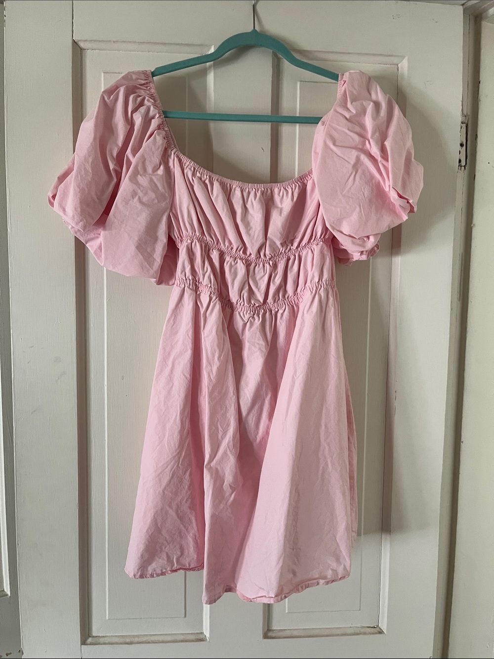 Sweet Puff-Sleeve Pink Casual Dress